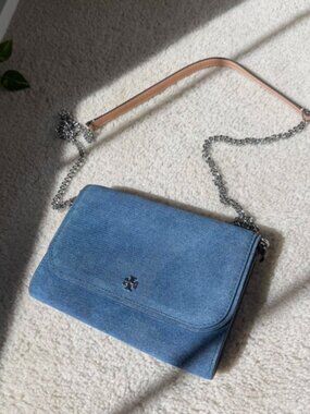 TORY BURCH denim suede Eleanor cross body purse